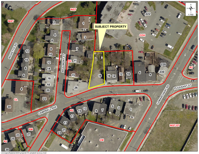 Map of a property with a yellow border around it