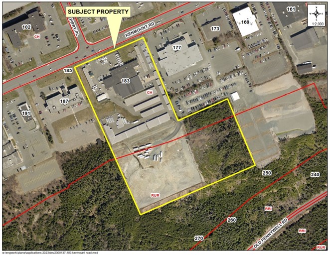 overhead arial map of 183 Kenmount Road and area