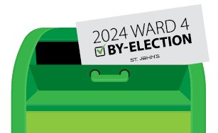 Animated mailbox with letter going in with black text "2024 Ward 4 by-election"