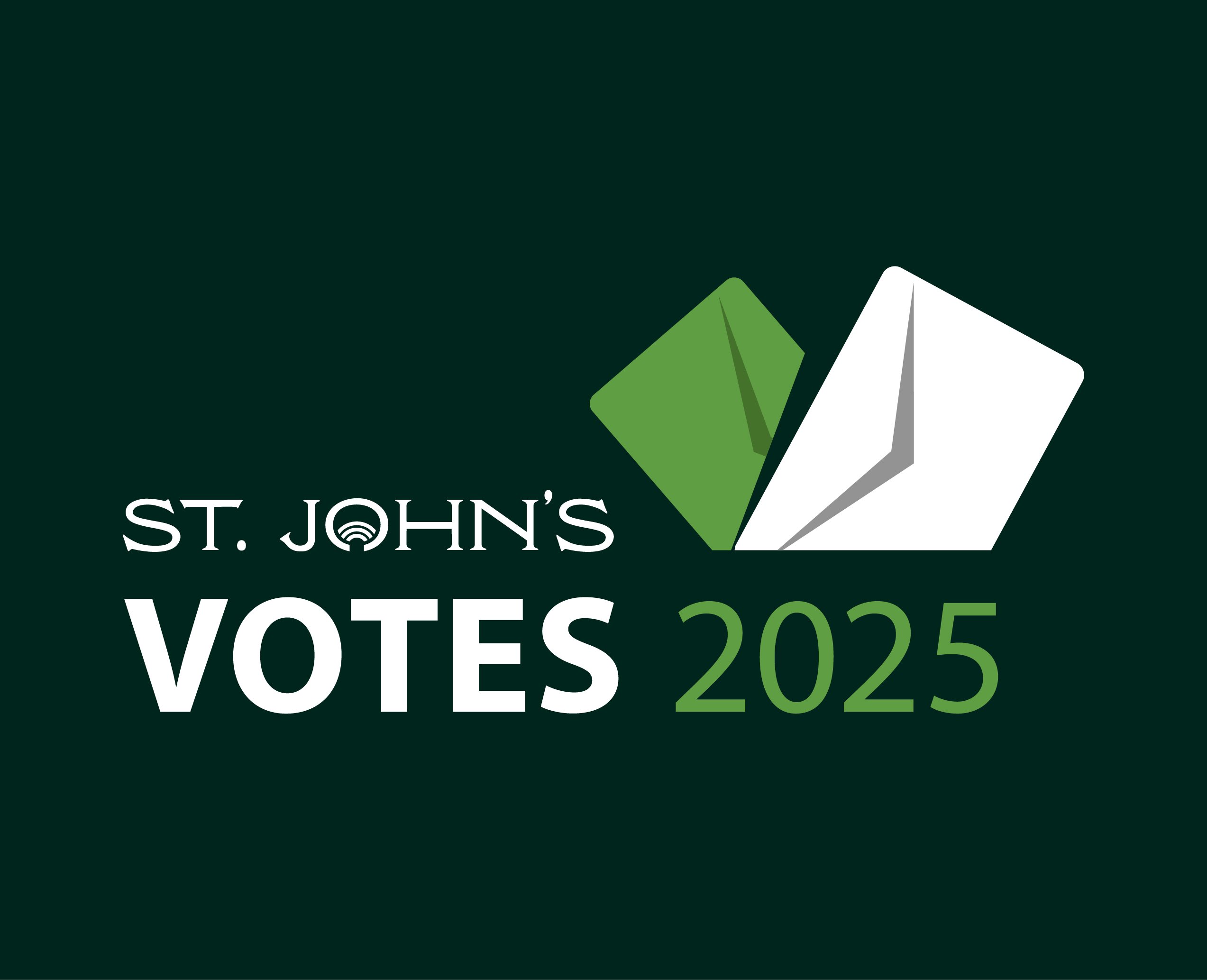 a watermark with the text "St. John's Votes" with envelopes on top