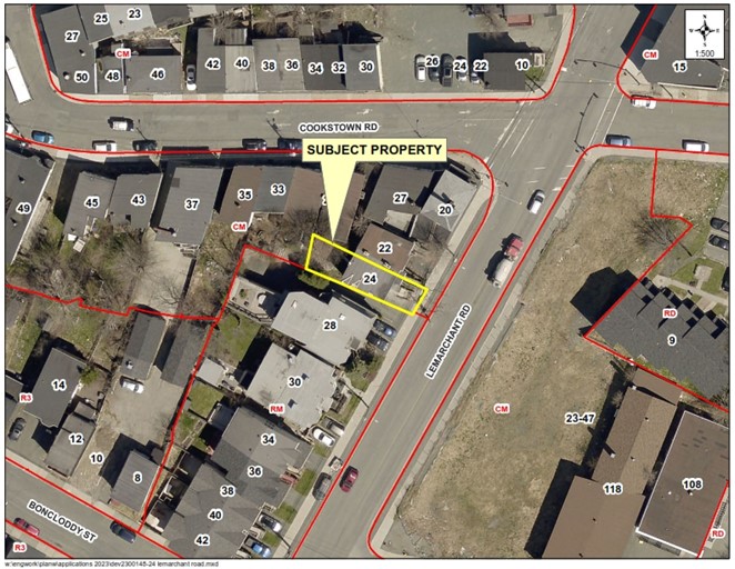 overhead arial map of 24 Lemarchant Road and surrounding area