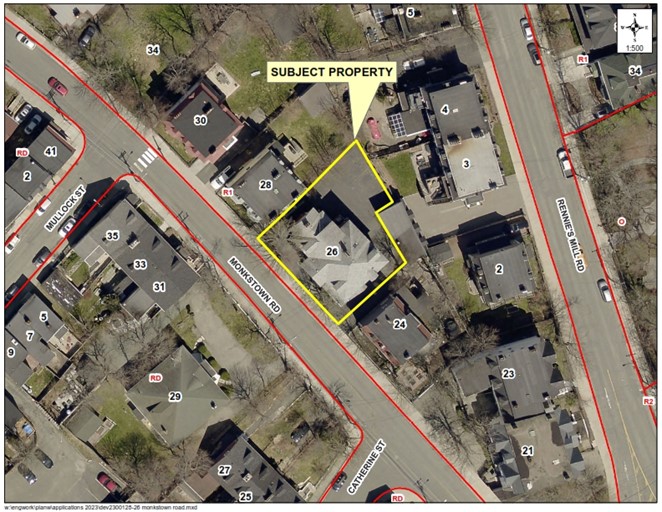 overhead arial map of 26 Monkstown Road and area