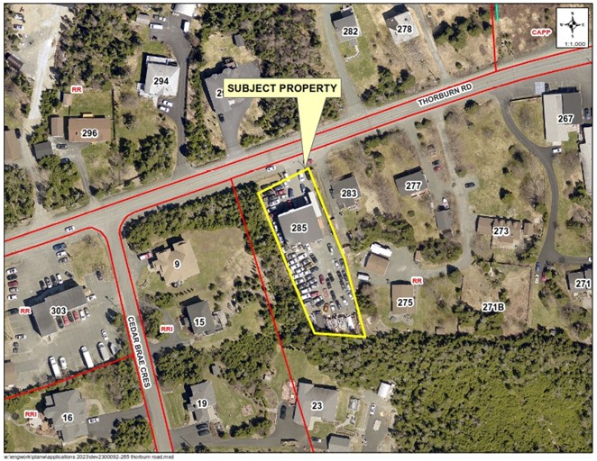 A map of a neighbourhood showing a property outlined in yellow