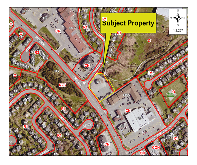 Map of a property with a yellow border around it