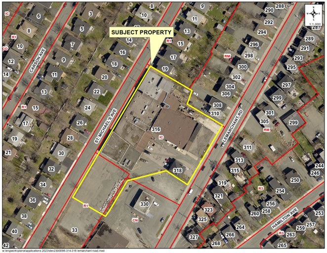 A map of a neighbourhood showing a property outlined in yellow