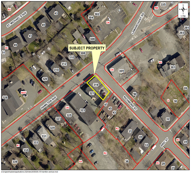 Map of a property with a yellow border around it