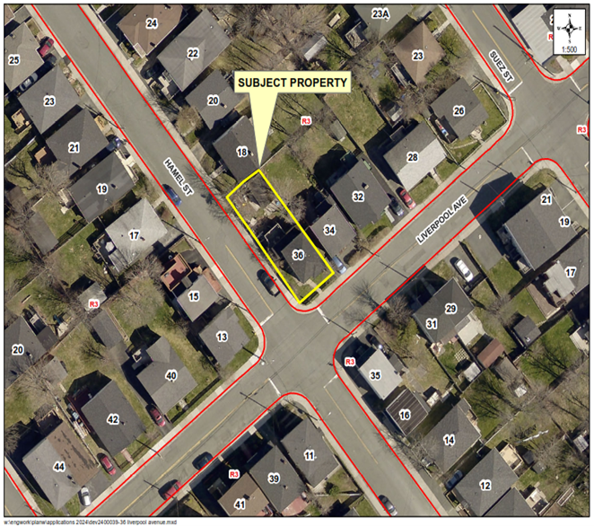 Map of a property with a yellow border around it