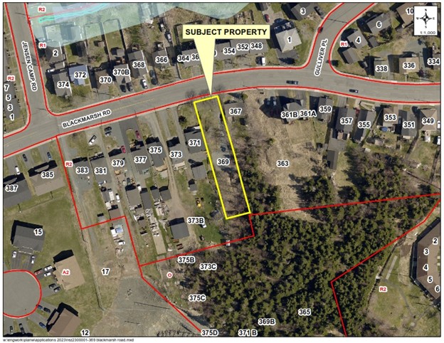A map of a neighbourhood showing a property outlined in yellow