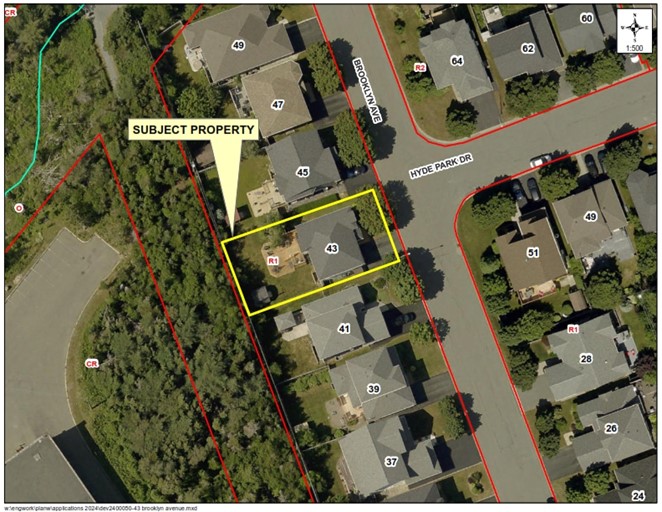 Map of a property with a yellow border around it