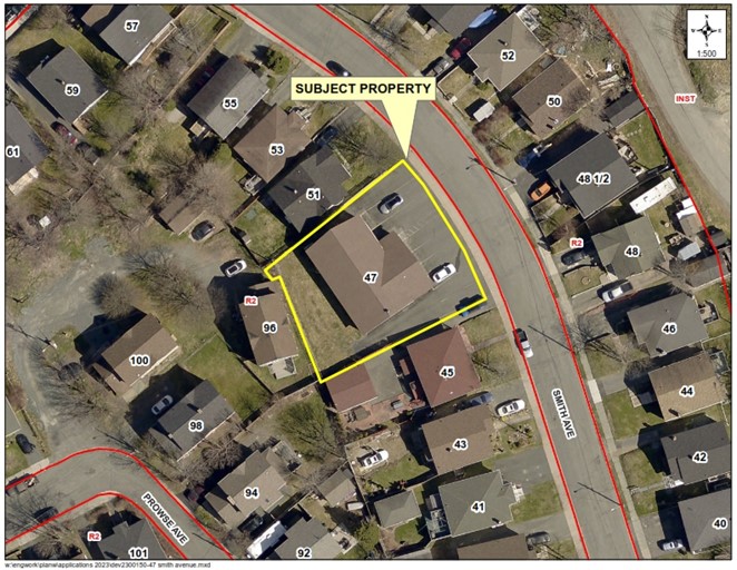 overhead arial map of 47 Smith Avenue and surrounding area