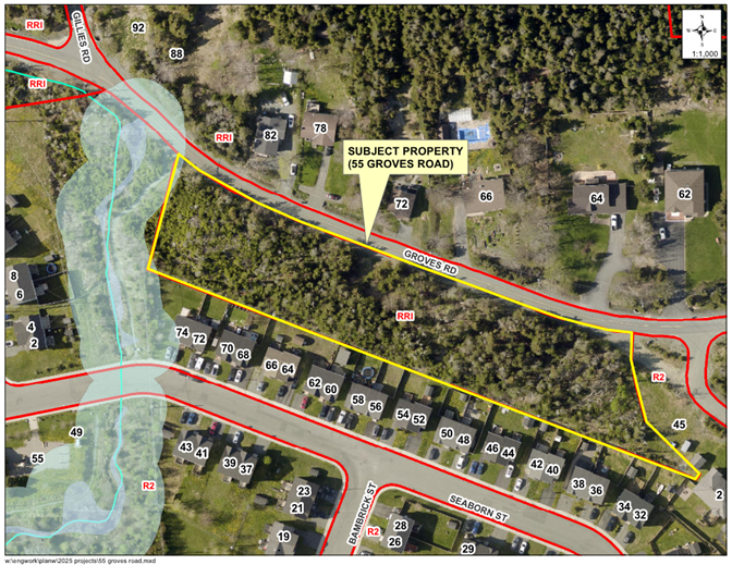 Map of a property with a yellow border around it