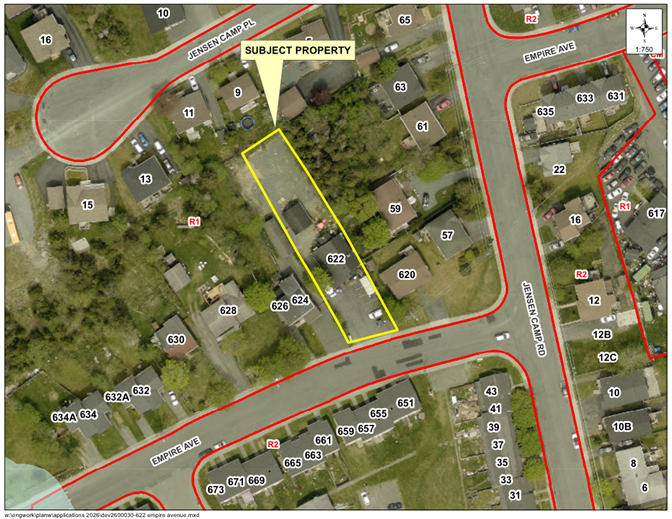 Map of a property with a yellow border around it