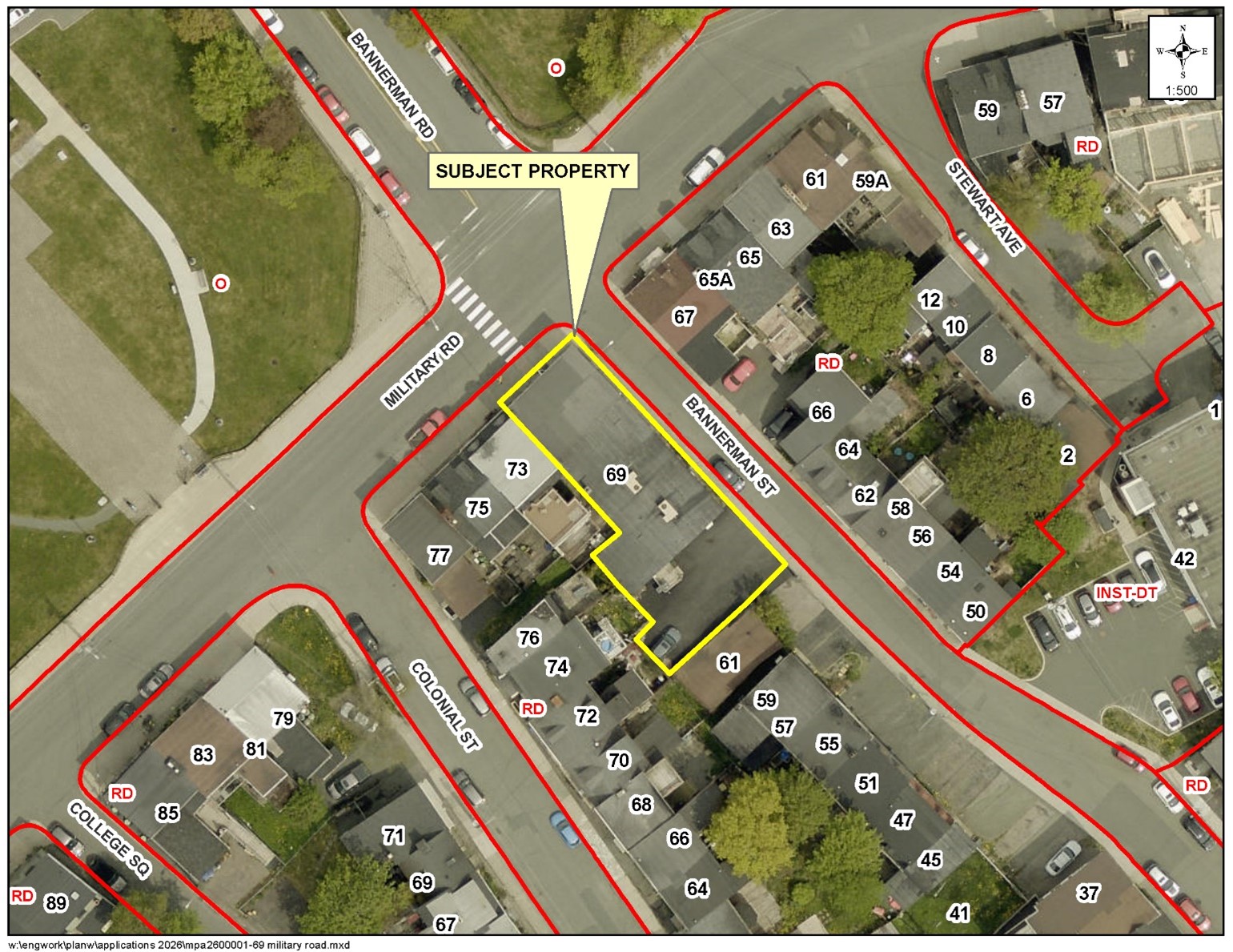 Map of a property with a yellow border around it