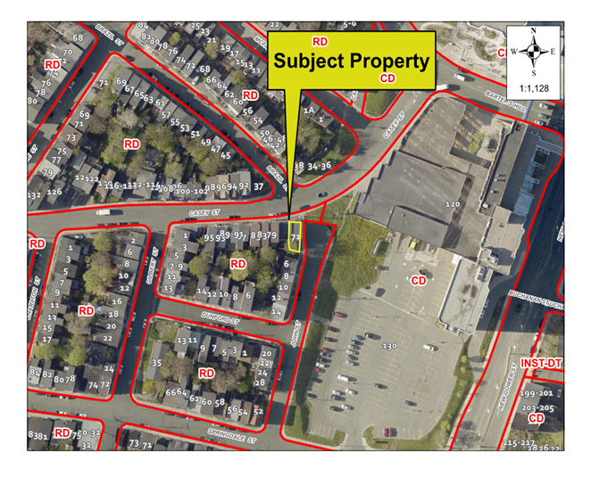 Map of a property with a yellow border around it