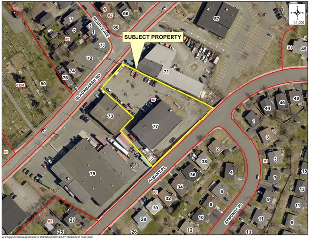 overhead arial map of 77 Blackmarsh Road and surrounding area