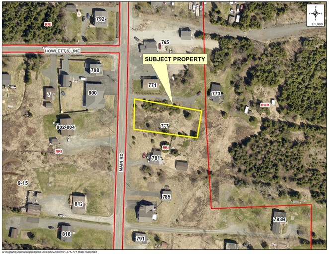 A map of a neighbourhood showing a property outlined in yellow