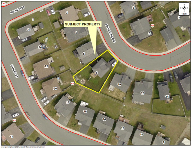 Map of a property with a yellow border around it