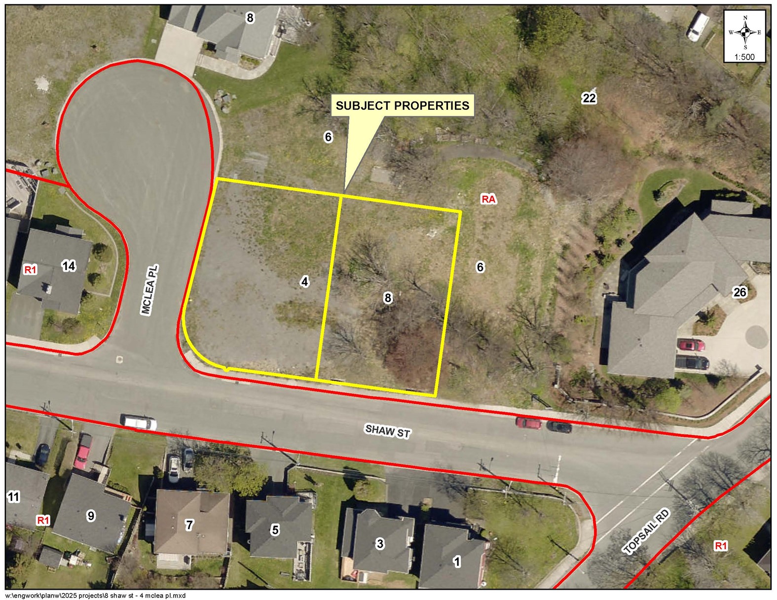 Map of a property with a yellow border around it