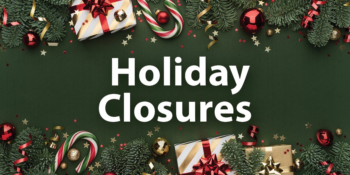 Dark green background with candycanes and gifts as a boarder with white text 