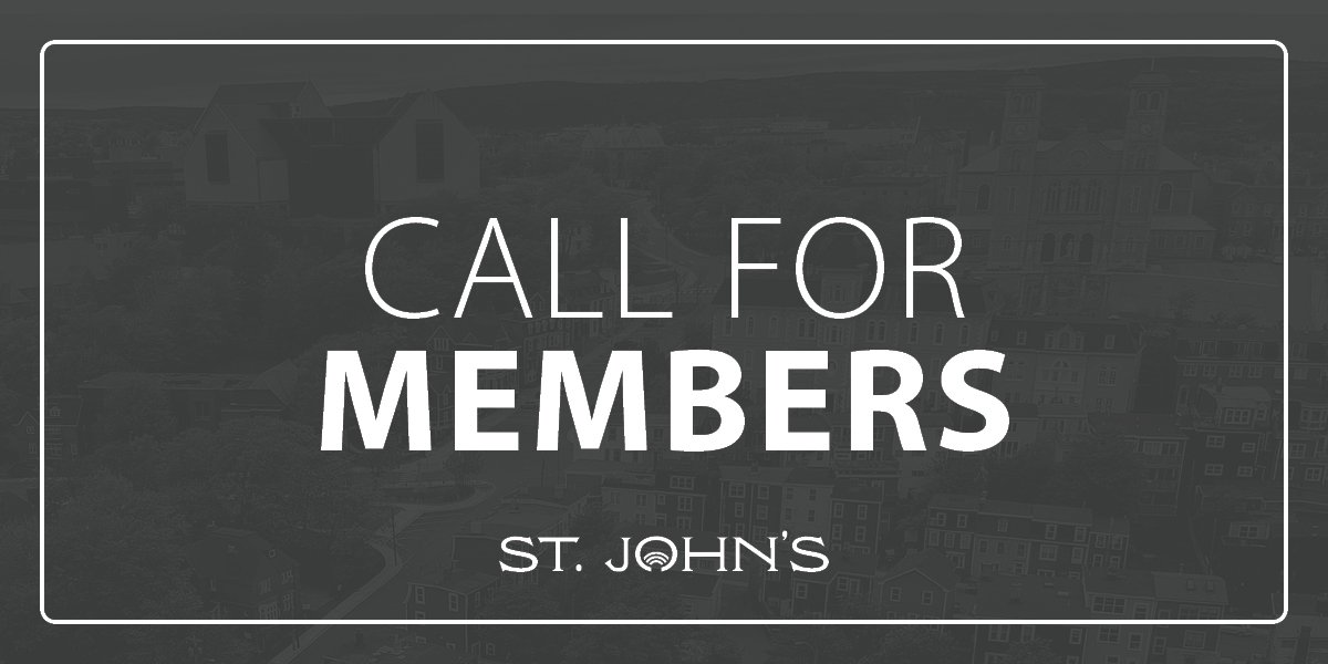 Grey background with text that says Call for Members St. John's