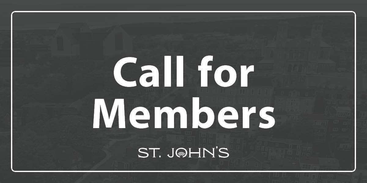 Grey background with text that says Call for Members St. John's