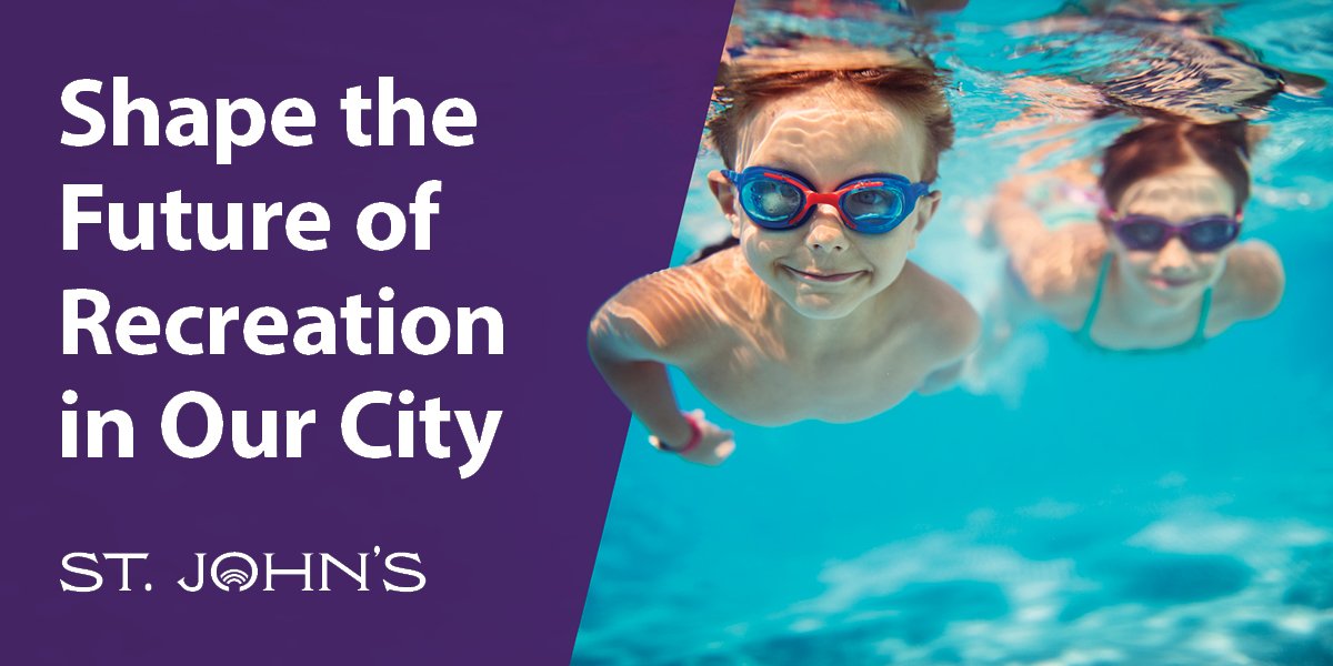 children swimming underwater with a purple overlay with the text “Shape the Future of Recreation in Our City”