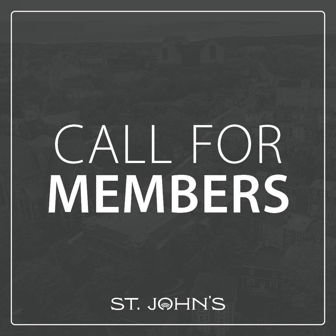 Grey background with text that says Call for Members St. John's