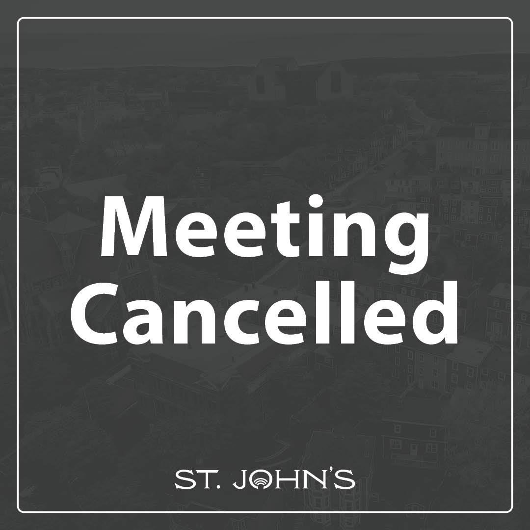 text "meeting cancelled" on a dark grey background