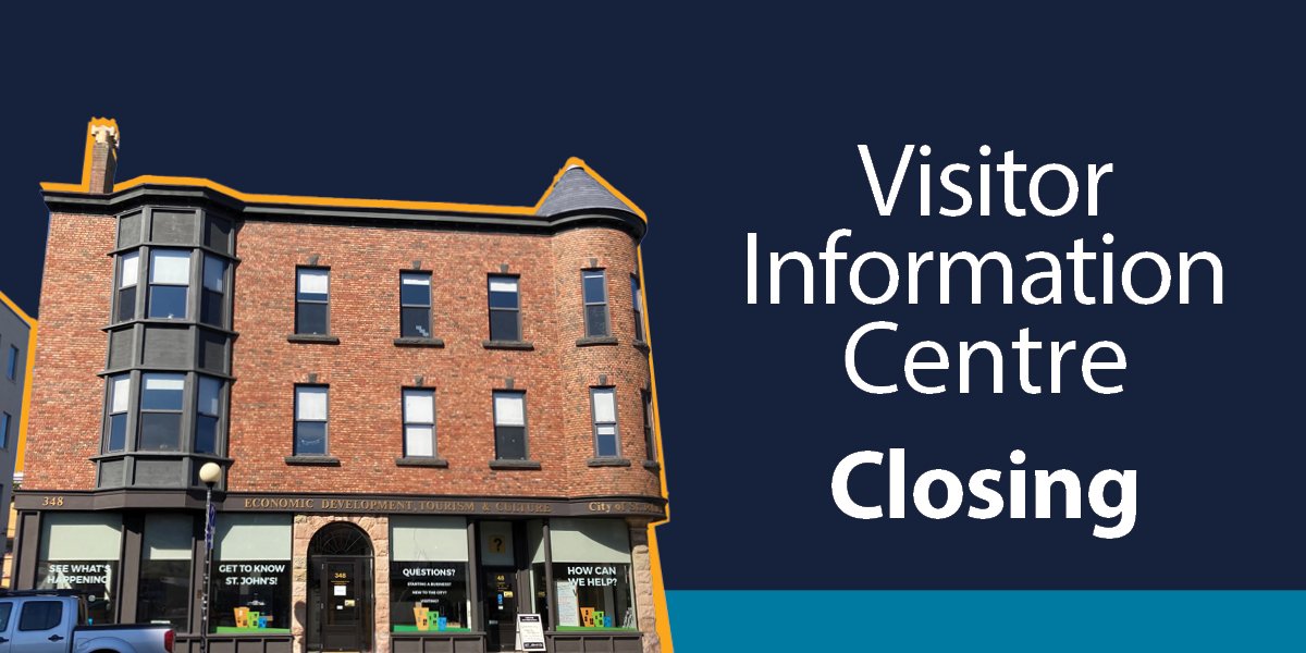 Image of the Visitor Information Centre. Text says Visitor Information Centre Closing.