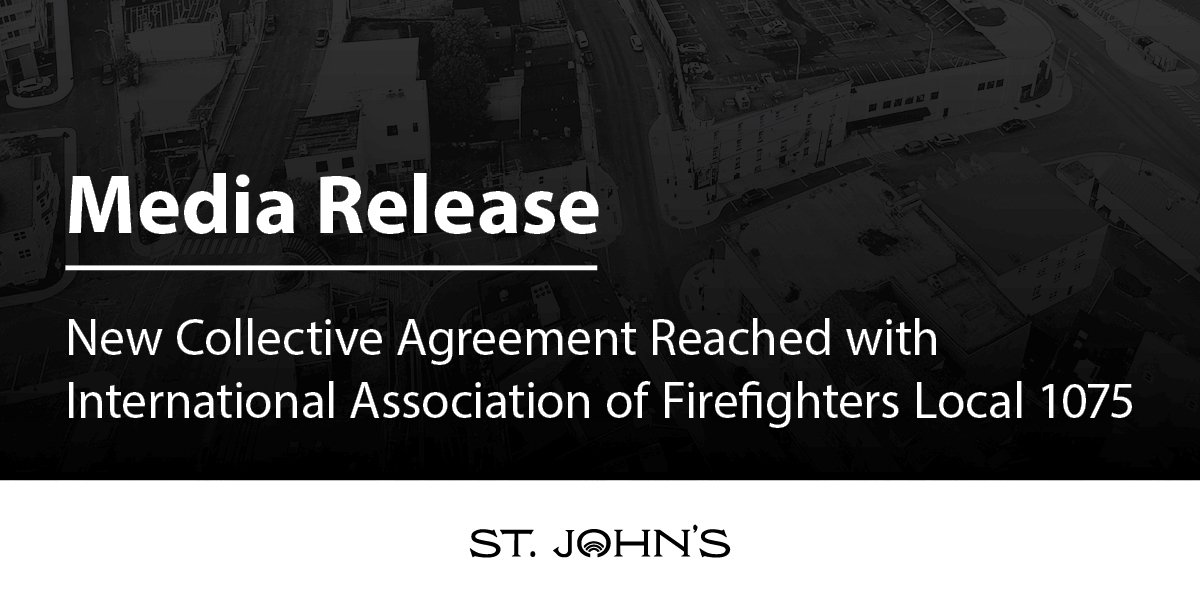 Grey background with text that says Media Release New Collective Agreement Reached with International Association of Firefighters Local 1075