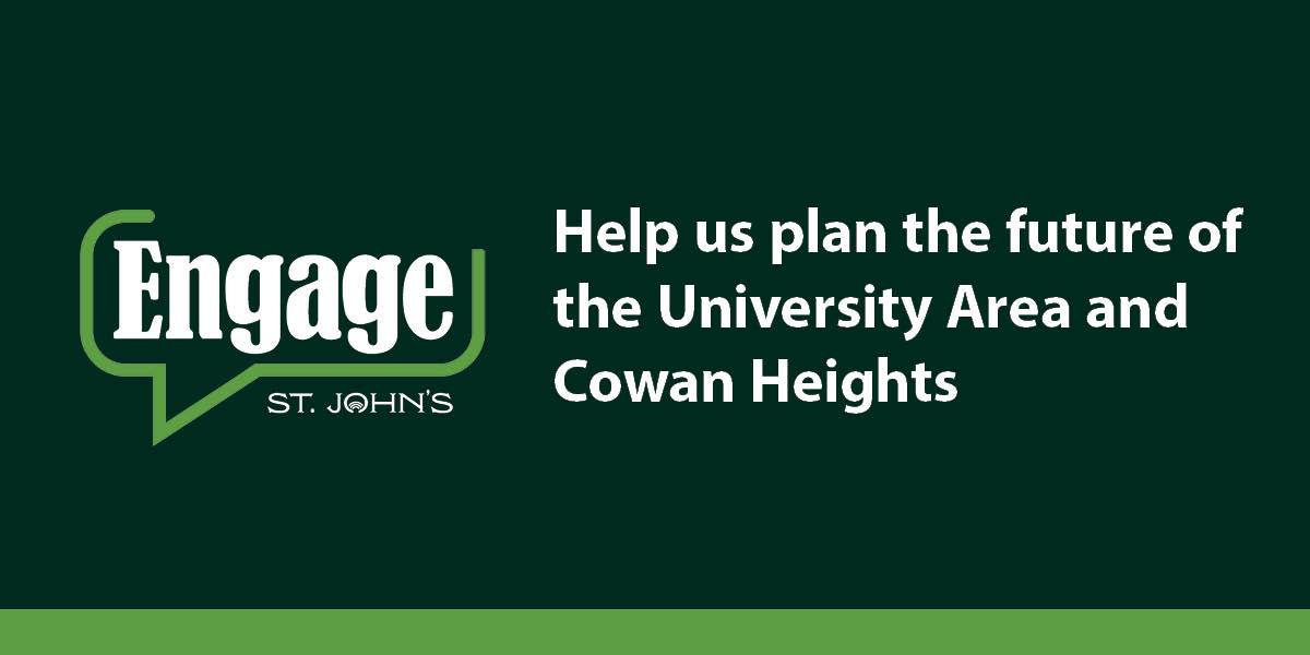 Green graphic with an Engage St. John's logo with text that says 