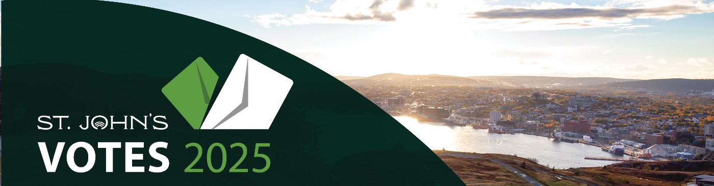 an image of the City of St. John's from the narrows with an overlay that has the St. John's Votes 2025 watermark. 