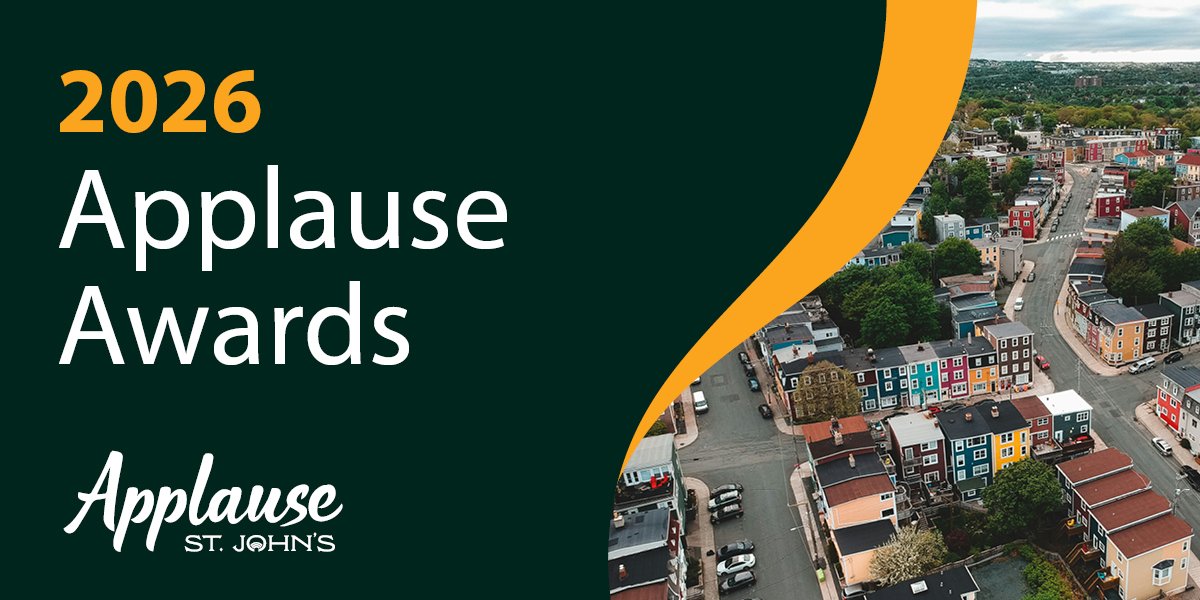 Image of downtown St. John's with text that says 2026 Applause Awards