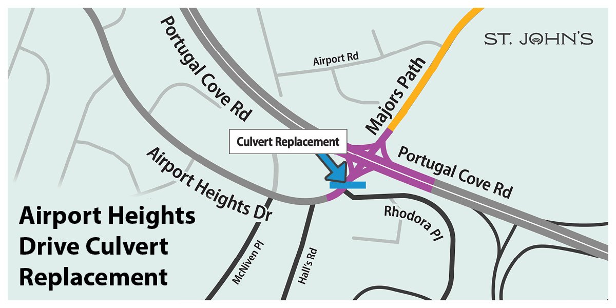 Graphic of the Airport Heights Drive area, with text that says "Airport Heights Drive Culvert Replacement"