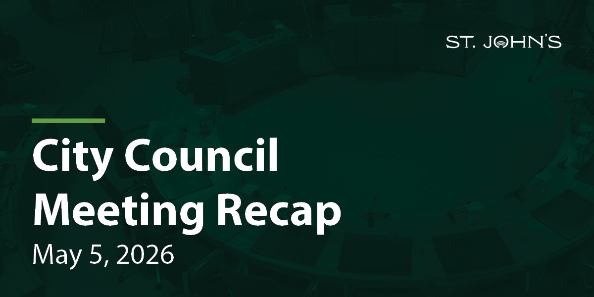 a dark green background with white text that says City Council Meeting Recap - May 5, 2026