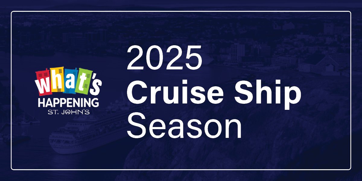 Navy background with white text "2025 Cruise Ship Season" with the What's Happening logo