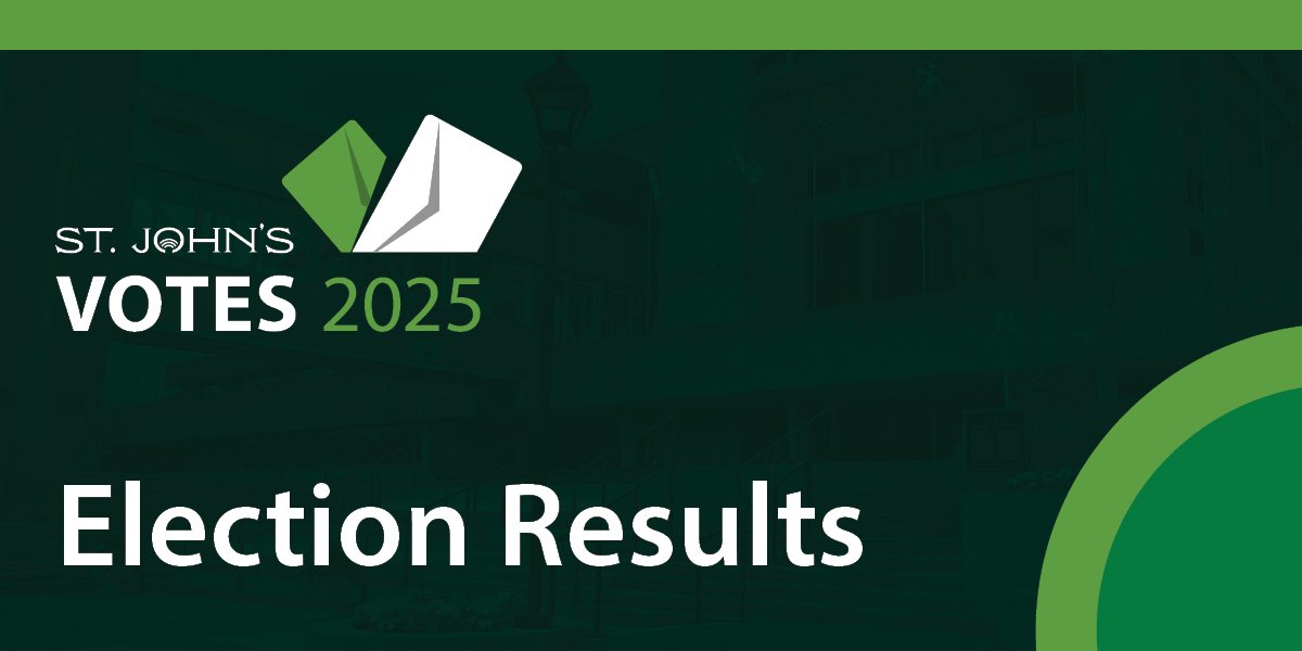 the text "Election Results" on a dark green background with the St. John's Votes 2025