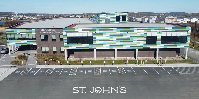 an outdoor image of the new H.G.R. Mews Community Centre