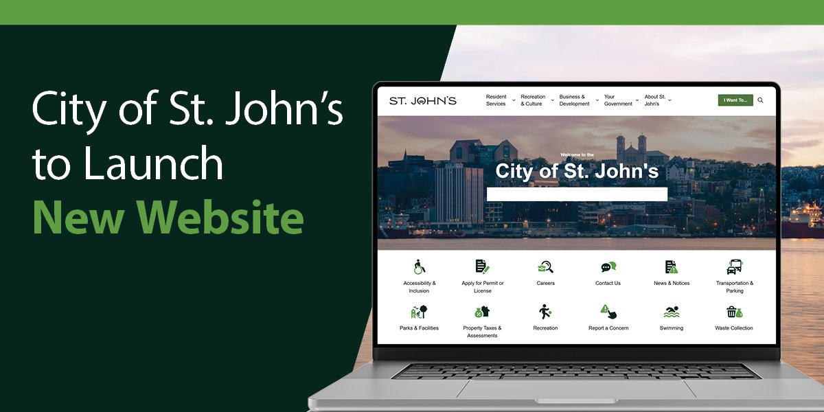 an image of the City's new website with the text "City of St. John's to Launch New Website"