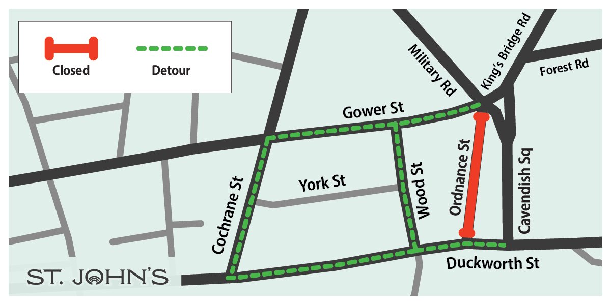 Map of the detour for Ordnance Street
