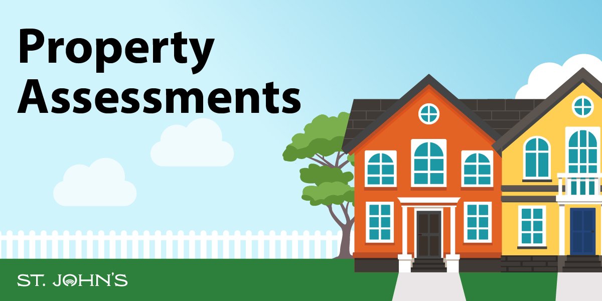 Animated image of orange and yellow houses with text "Property Assessments" with the City logo
