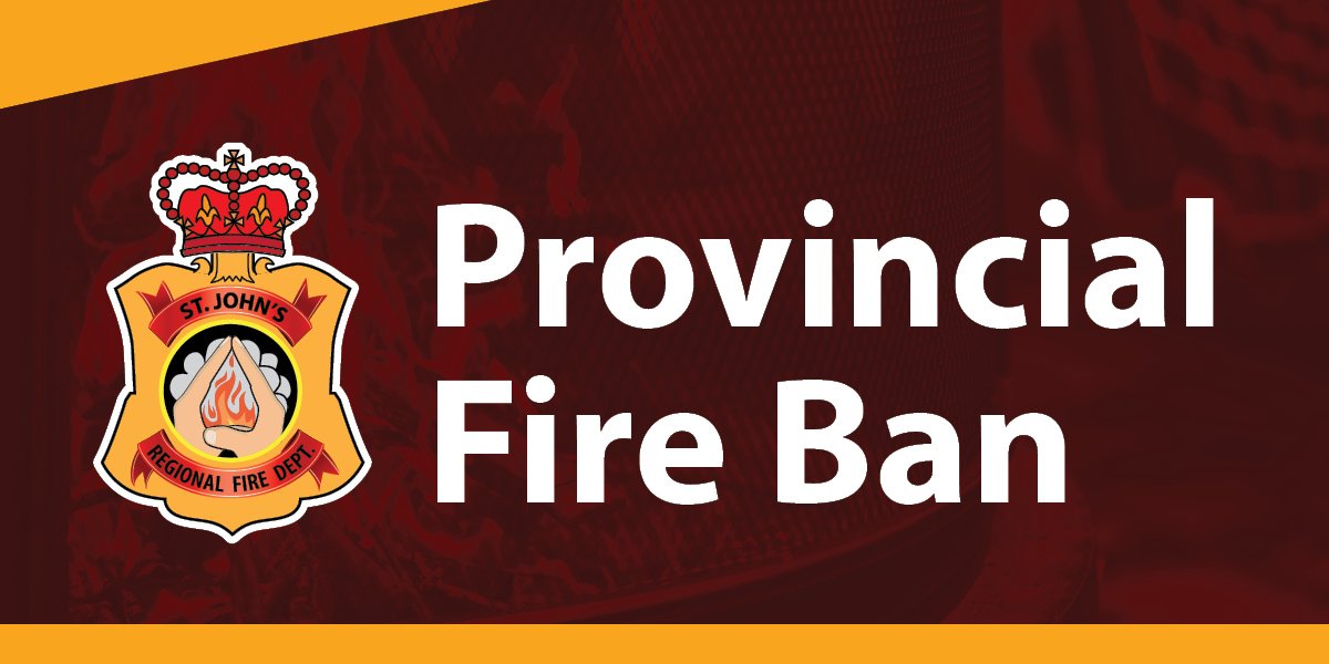 Background picture of a firepit with text that says Provincial Fire Ban and the SJRFD logo
