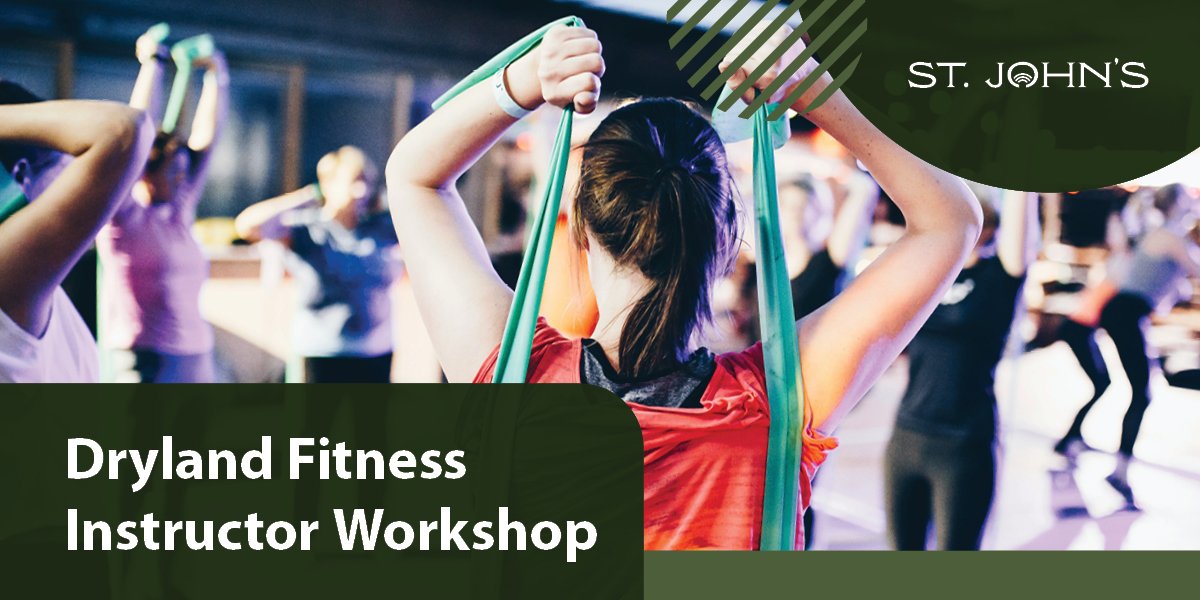 Image of people working out with text "Dryland Fitness Instructor Workshop"