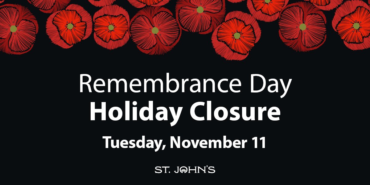 Image of red poppies with text "Remembrance Day Holiday Closure Tuesday, November 11, 2025"