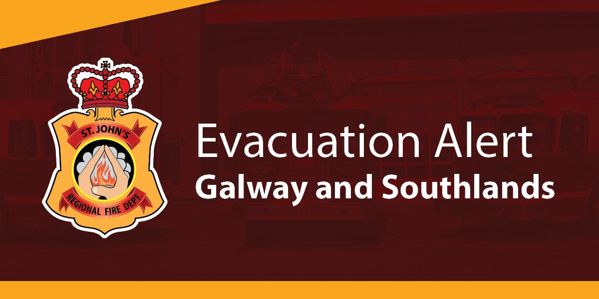 SJRFD logo with text "Evacuation Alert - Galway and Southlands"