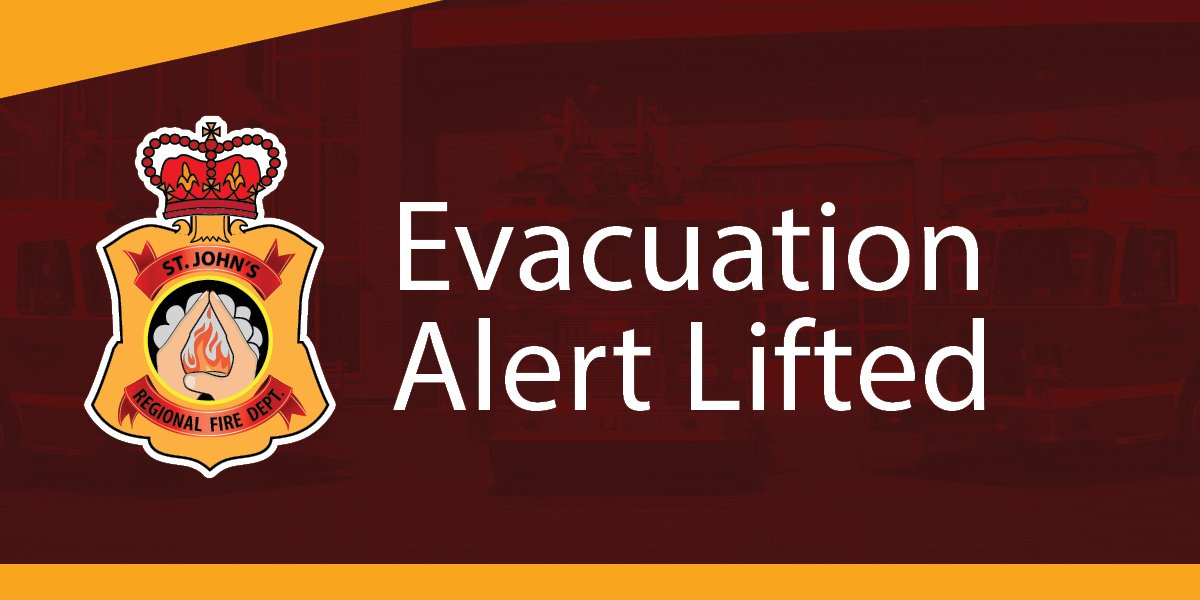 the text "evacuation alert lifted" with the SJRFD logo