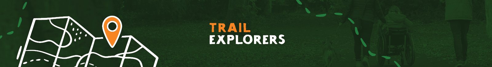 Green background with an image of a map and text "Trail Explorers"