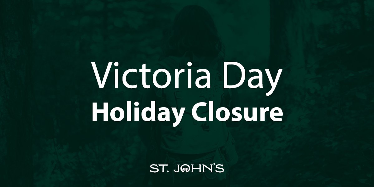 Dark green background with white text "Victoria Day Holiday Closure" with the City logo.