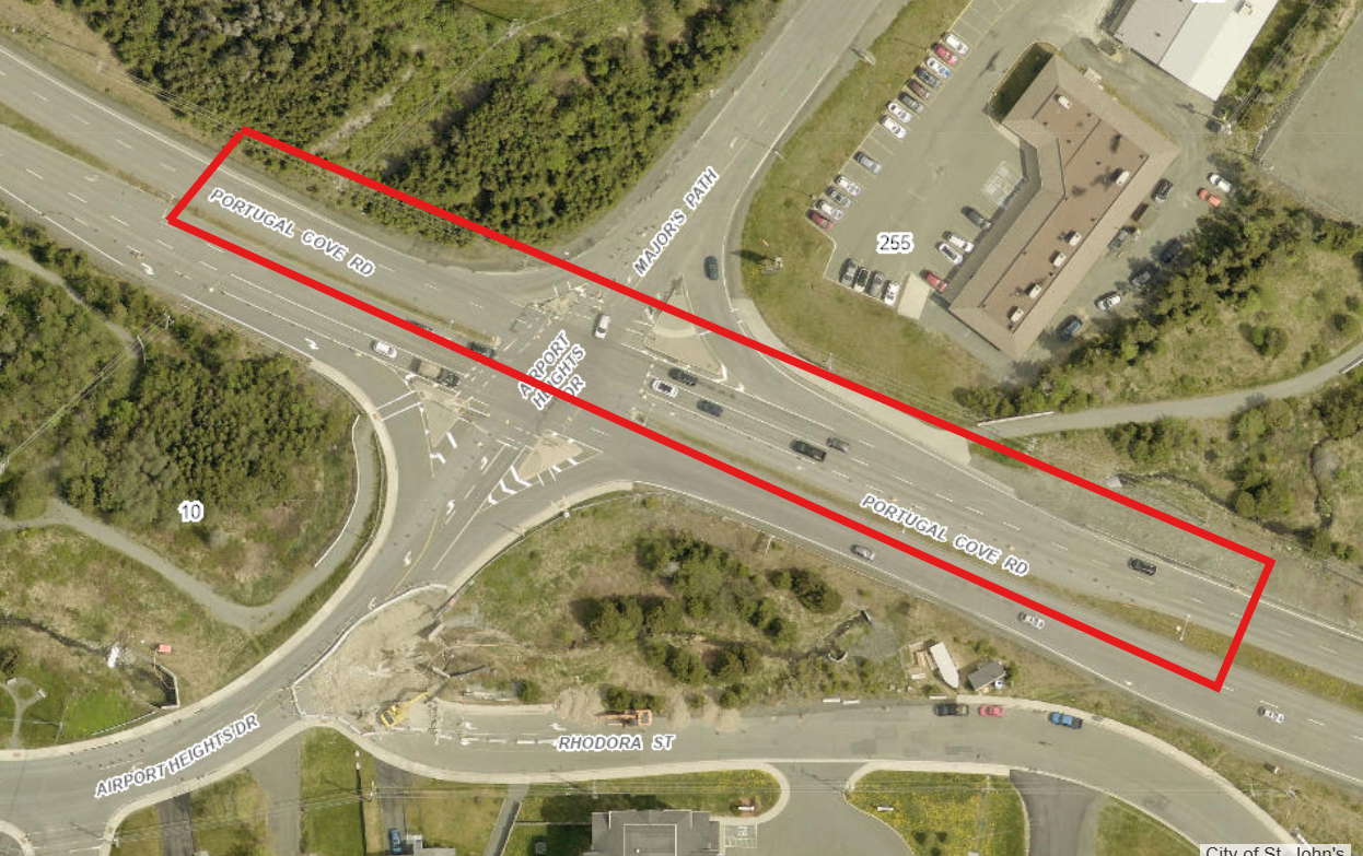 Map of an area with a red border around it