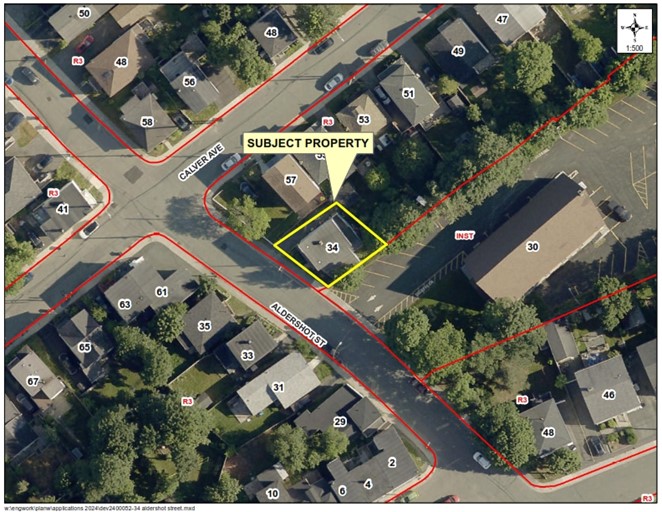 Map of a property with a yellow border around it